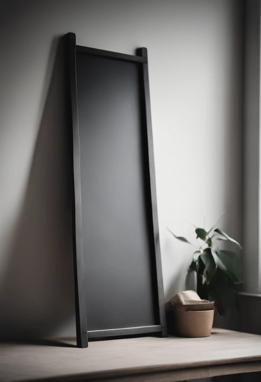 a minimalistic shot of an empty blackboard against a clean white or monochromatic background, showcasing the simplicity and elegance of the design