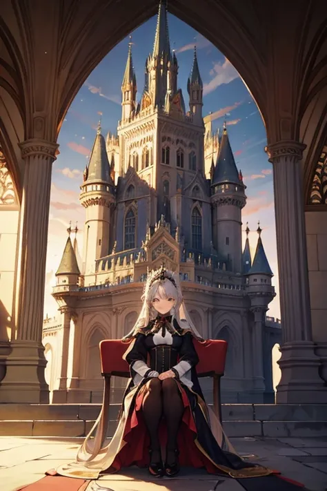 There is a big castle there，There is a garden in front, palace background, castle scene manga, Holy Grail Palace, Cheverny Castle, luxury castle, Madhouse Studio anime style, palace of versailles, style of madhouse anime, screenshot from the anime film, 1 ...