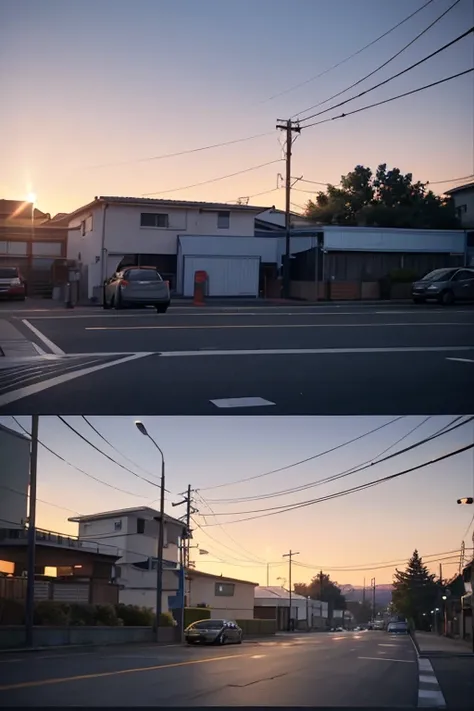 The scene of the car parked in the parking lot after landing, Watching the sun set. this comic, anime scene, beautiful anime scenes, kyoto animation still, in style of kyoto animation, animation stills, TV animation stills, Opening scene, Screenshot of the...