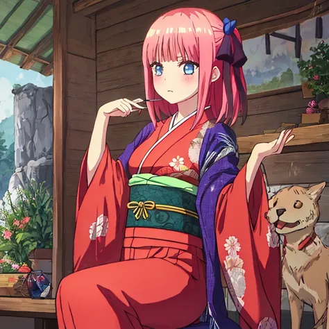 {Best Quality}, {very aesthetic}, {Ultra-detailed}, {Best Illustration}, a girl, japanese kimono, Pink hair