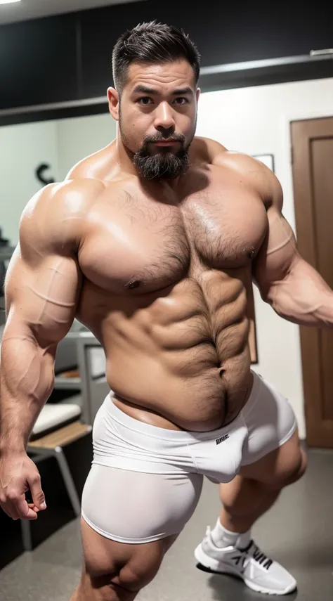 of a guy，male people，Muscle wrestler，musculous，Stout wrestler，jpn，uncles，45岁Middle age男子，short detailed hair，Wrestling boots，athletic sneakers，Show off your toned body，Panorama characters，white colors，，aged 40，short mustache,Middle age，Tattoos are，Fingerle...