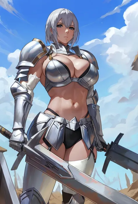 Chica anime con espada y armadura parada en un campo., Chica armadura, Armadura de bikini Caballero femenino, Armadura de bikini, bikini-armadura, Armadura de bikini, Caballero femenino, of a beautiful Caballero femenino, Badass Anime 8K, Armadura gruesa, ...