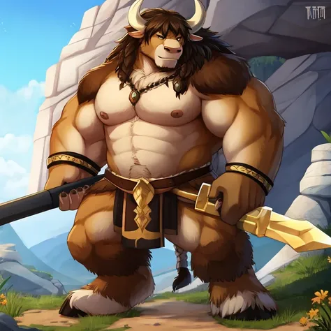 tauren，burly，the king，huge weapon，detailed character details