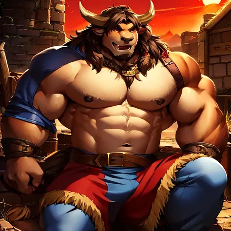 tauren，burly，laughingly，combats，red colour，warriors，detailed character details