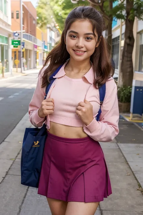 (((Mujer en uniforme escolar))).(((NSFW))), llevando bolsas de compras., cute schoolgirlish, dressed as schoolgirlish, usar falda y calcetines altos, teenage female schoolgirlish, teenage girlish, school girlish, Compras de personas, teenager girlish,  gir...