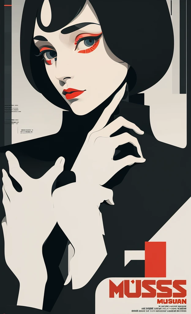 masterpiece, best quality, 1girl, spy movie poster, bauhaus, shapes, lines, abstract