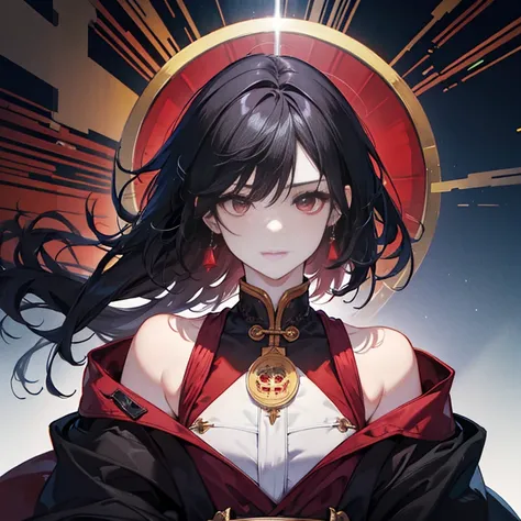 1 boy, 独奏, black hair, square, прическа square, bean, shoulder-length hair, red eyes, Shirt, high boots, light clothing, medieval theme, looking a viewer, Fantasy art, beautiful painting, Guwaika style, epic exquisite character art, stunning character art,...