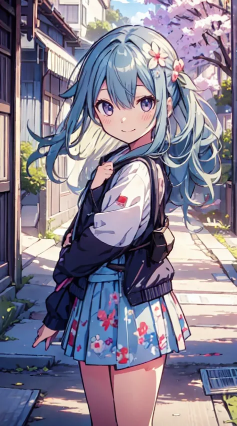 masutepiece, Best Quality,Illustration, Wallpaper, ultra -detail, 1loli、♡、Futomo、Strike a pose with a cheerful smile、校服、In the street