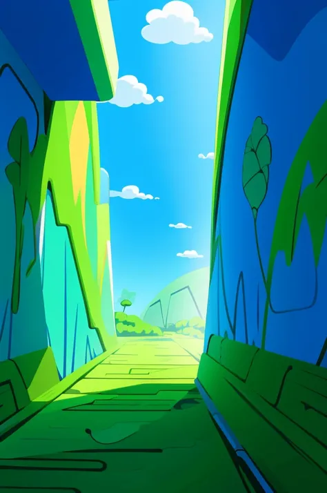 Colorful dreamy cartoon scenery dominated by plants