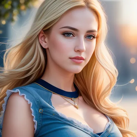 (best quality,4k,8k,highres,masterpiece:1.2),ultra-detailed,(realistic,photorealistic,photo-realistic:1.37),mature and confident Sailor Moon,beautiful realistic eyes,beautiful detailed lips,long blonde flowing hair,Sailor Moon with Moon wand,stylish blue j...