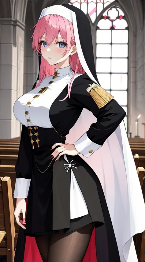 Sexy woman in black and white uniform posing in church, nun outfit, nun fashion model, nun, Japanese cartoon girl , , Inspired by:《legend of saint lucy》, Japan goddess, vampire nun, Japanese cartoon , Popular topics on cgstation, dress like a priest, Beaut...