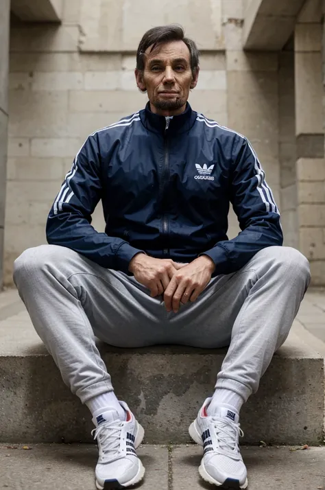 Abraham Lincoln, clear and high quality image, wearing Adidas Clothes, sitting down in Paris