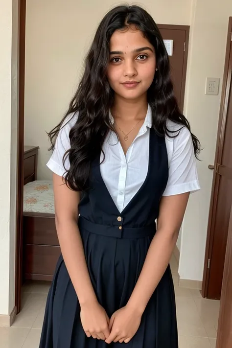 indian schoolgirl, 18 yo, petite, busty ((features a mix of drew barrymore at 18 yo and macarena garcia at 18 yo)), passport siz...