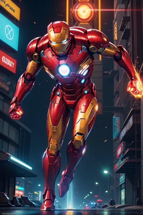 (high resolution:1.2), ultra-detailed, iron-man style robot from the future, vivid colors, advanced technology, mechanical desig...