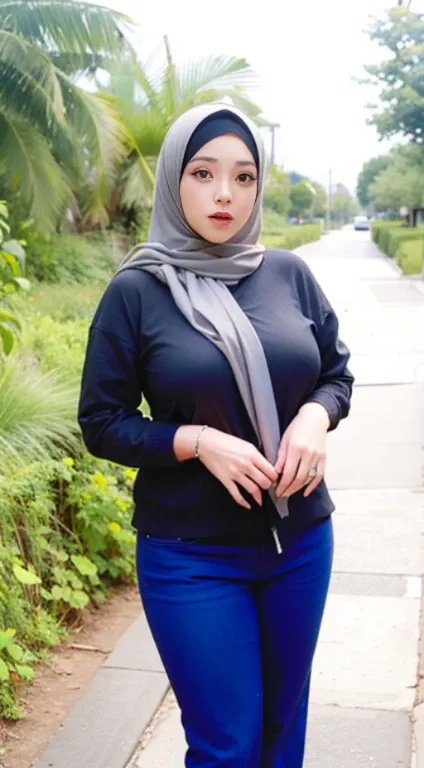 (Large D breast: 1.6), sexy breast, gigantic cleavage, (hijab), (open front clothes: 1.3), sexy bra, real skin, realistic skin, real breast, realistic breast, detailed skin features, detailed clothes features, body proportions, voluptious body, real face, ...