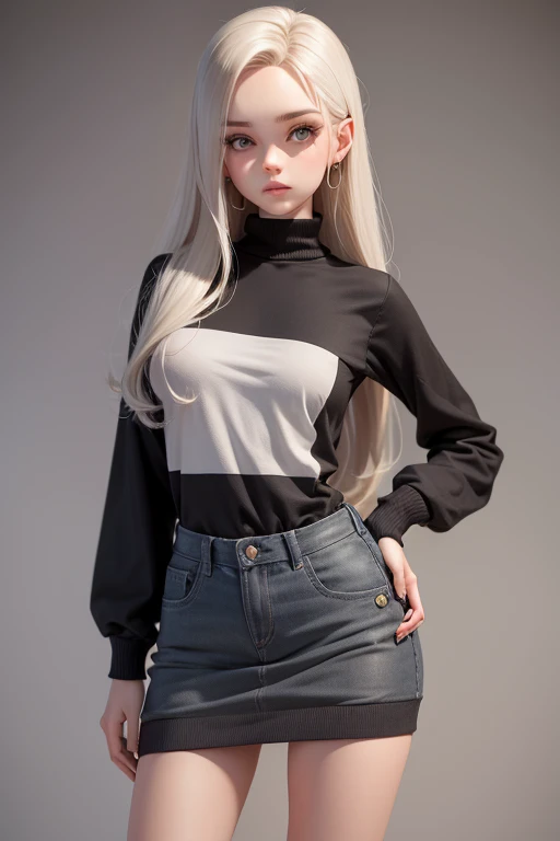 Beautiful and cute 1/4 scale bjd doll, wearing casual clothes, posed in a seductive pose, flat gray background.