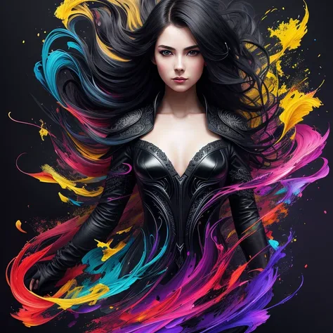 Colorful beautiful girl: a giru 28-years old, messy hair, oil painting, nice perfect face with soft skinice perfect face, blue yellow colors, light purple and violet additions, light red additions, intricate detail, splash screen, 8k resolution, masterpiec...