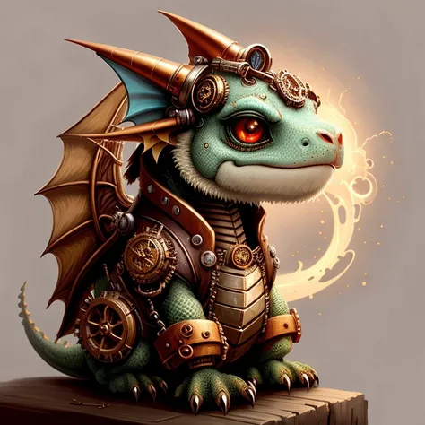 cute steampunk mechanical dragon ,The dragon, Detailed, Detailed eye,