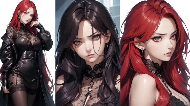 ((masterpiece)), ((bestquality))((ผmasterpiece)),(((bestquality))),masterpiece, excellent,anime, Goth Girl, Emo Girl,, 1girls, long-haired, large boobs, ((Red-Haired)), semi naked, very long Red-Haired, ((intimidate look)), sexy pose, ((รอยBlood)), yellow ...