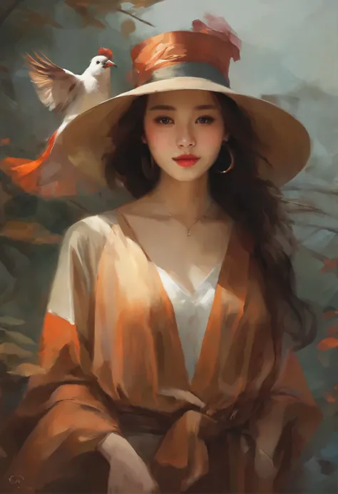 picture of a girl in a hat and scarf with a bird, beautiful character painting, jinyoung shin art, Ye Xin, artwork in the style of guweiz, Annie Stegg Gerard, Zhang Han, guweiz masterpiece, guweiz, beautiful portrait, beautiful illustration, by Zeng Jing, ...