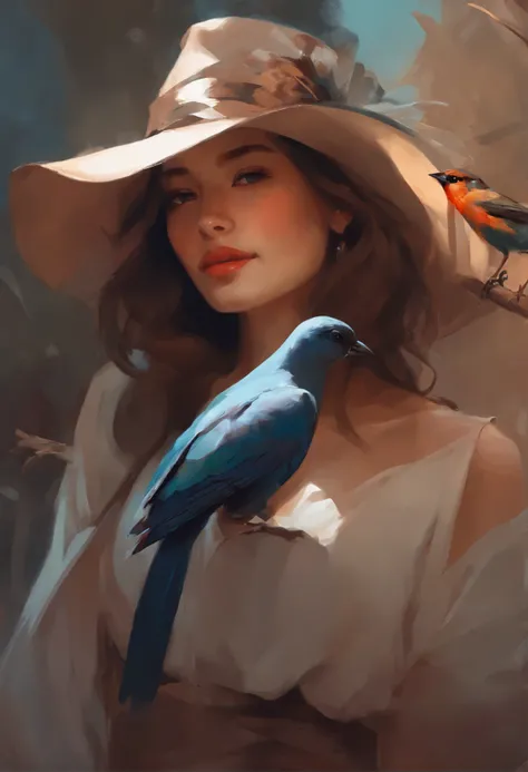 picture of a girl in a hat and scarf with a bird on her shoulder, artwork in the style of guweiz, beautiful character painting, guweiz, beautiful illustration,   ross tran 8 k