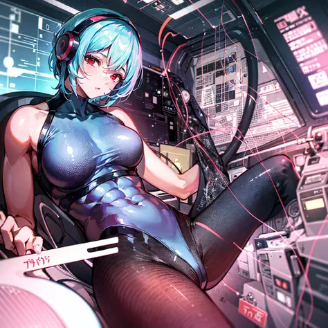 （（（​masterpiece、Top image quality、top-quality、highly detailed unity 8ｋwall-paper）））、（（Illustration of one girl））、（pilot）、（（（blue silver short hair）））、Red eyes、（（Tall））、（（（Muscle Girl、Muscular and strong body、abdominals、muscular and thick arms、muscular and ...