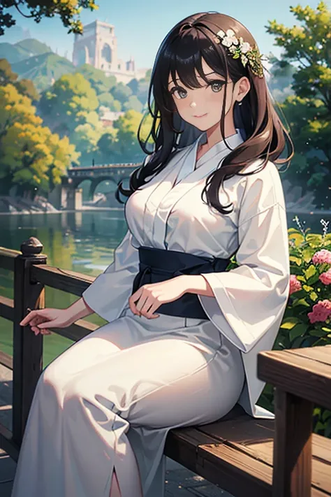 perfectquality,4k,A high resolution,tmasterpiece:1.2,超詳細,realistic scene:1.37,Dynamic cinematic texture,Delicate picture style,Sharp focus,Accurate depiction of men,Smiling,Standing on a bench next to the iron fence in the park,Wear stylish clothing:1.1,Ta...