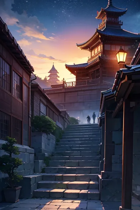 通往大楼的石stairways夜景, Mysterious temple setting, during night视频, anime backgrounds, during night, anime scene, Starry sky environment in moonlight, stairways, beautiful anime scenes, anime backgrounds艺术, cutscene clip, In-game footage, In-game footage, stairw...