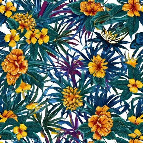 tropical blooms seamless pattern, blue nova, repeating longe, --tile



((best quality)),