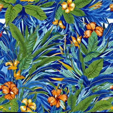 tropical blooms seamless pattern, blue nova, repeating longe, --tile



((best quality)),