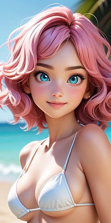 baby face, (pink short wavy hair:1.5,messy hair:1.5), (photorealistic:1.8), (masterpiece, sidelights, exquisite beautiful eyes: 1.5), masterpiece*portrait, realistic, 3D face,(cute face),front view: 1.6、 (glowing blue eyes:1.2),plump face:1.5,(tareme:1.5)、...