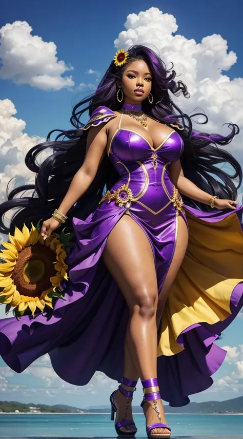 Here is my image for a remix that someone shared...I think it was here....
Prompt: create a High Society, Beautiful, iridescent, fluid, Deep colors of purple and gold, 8k hyper detailed, highly intricate of a curvy plus size chibi afrocentric woman, whose ...