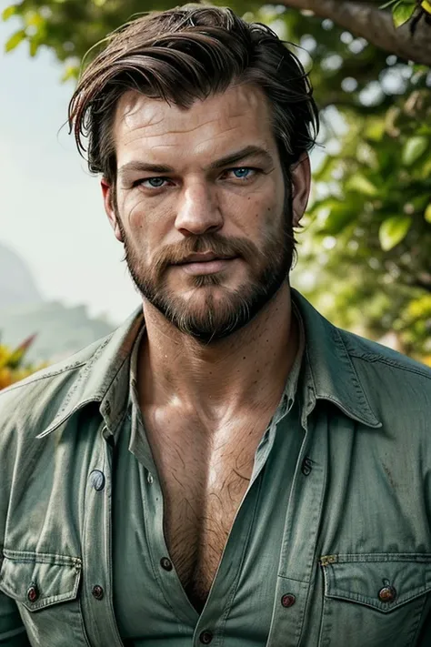 (a handsome and charming) Kivanc Tatlitug, intense gaze, stylish appearance, sophisticated fashion, confident smile, in a vibrant garden, with blooming flowers, surrounded by lush greenery, under warm sunlight, showing off his radiant charisma, in a romant...