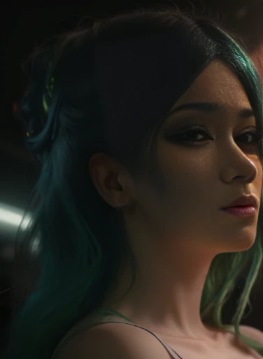 there is a close-up of a woman with green hair and tattoos, arte digital realista 4k, arte digital realista 4k, arte digital alt...