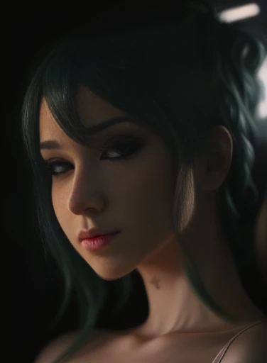 there is a close-up of a woman with green hair and tattoos, arte digital realista 4k, arte digital realista 4k, arte digital alt...