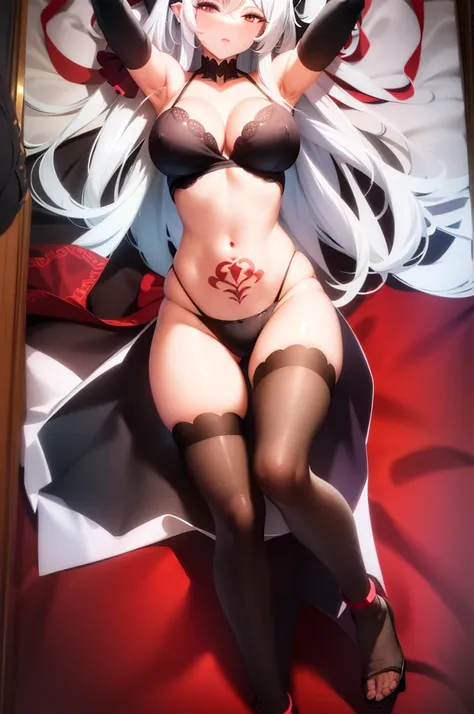 anime girl laying in bed with a bloody face on her chest, 2 b, 2b, tifa lockhart with white hair, seductive anime girl, white haired deity, anime woman fullbody art, from girls frontline, perfect white haired girl, full body;, anime barbie in white stockin...