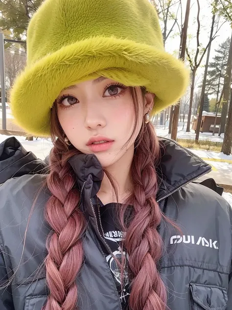 Mujer arafed con largo cabello rojo y sombrero verde., ulzzang, Parque Ji-min, Sun Yunjoo, Jossi de Blackpink, Parque Roseanne de Blackpink, Lalisa Manoban de Blackpink, tzuyu de dos veces, Lalisa Manobal, Blackpink Jennie, con el pelo rojo, Jisoo de Black...