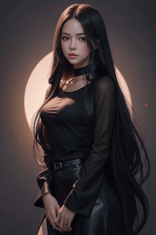 full body portrait of a woman with long hair and a black shirt, digital illustration portrait, in the art style of bowater, portrait of Rosé of blackpink, digital portrait, digital art portrait, realism artstyle, high quality portrait, 🤤 girl portrait, rea...