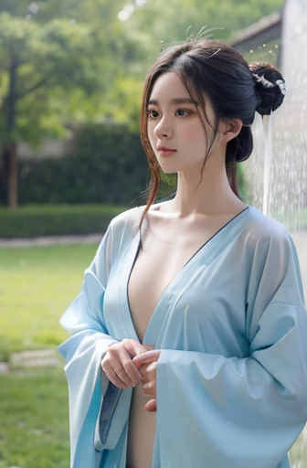 Hanfu，female student，Open your clothes，taking a shower，barechested，stooped