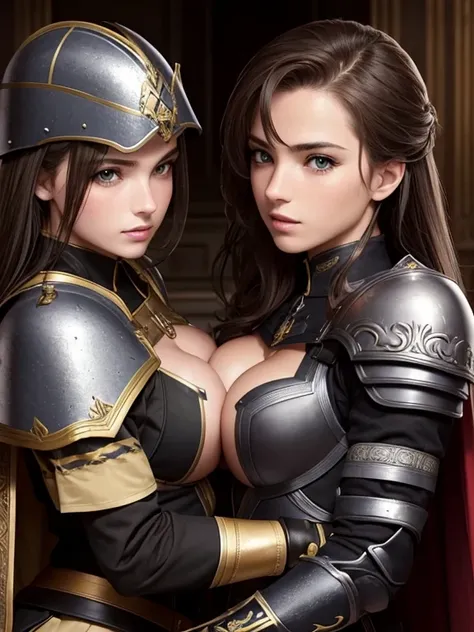 army french, french womens, perfect face, detailed face, warriors, using sexy armor with cape, sexy, lesbians, full body