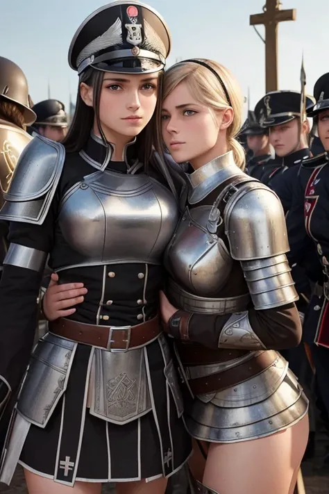 german womens, catholics, nazi , perfect face, detailed face, lesbians, warriors roman, using sexy armor , soft lesbians, sexy, full body