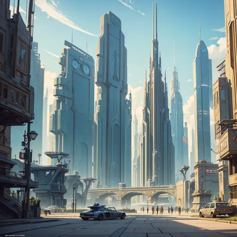 (Masterpiece, high quality, Best quality, Official Art, Beauty and Aesthetics:1.2) futuristic city with vintage details