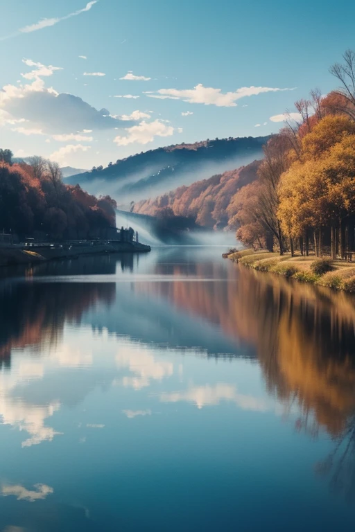 (watercolor style, spectral art) + majestic river overlooking the panorama + costume back (vista) + (flow + subtle reflection) + (blending + splashing) + (light and shadow clear + swaying dynamic)