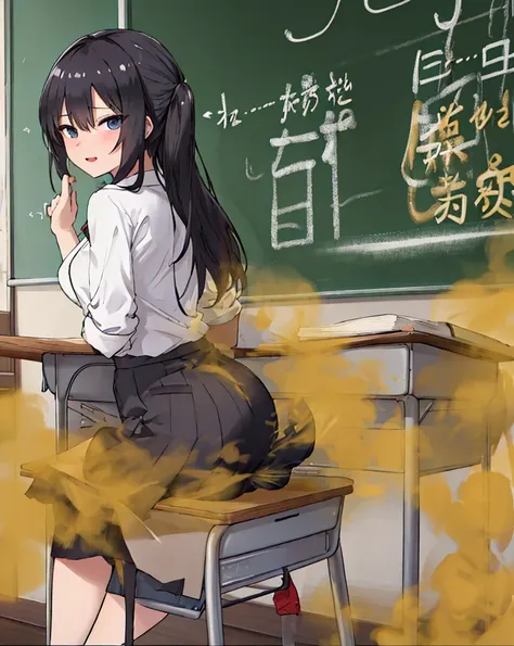 8k，,(( 1 girl in)), character focus,eva ，‎classroom，fart，the stench is pervasive，