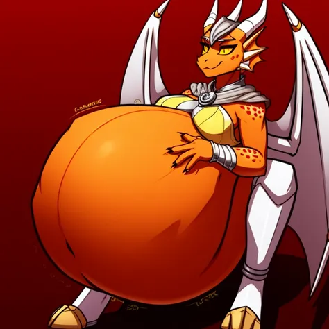 Tall_chubby_muscular_dragon female red_scaled_body spotted_scales yellow_irises black_sclera slit_pupils silver_gorget silver_bracers silver_greaves solo Masterpiece best_quality absurdres highly_detailed cleanly_drawn_eyes anthro_only by_claweddrip, by_gr...