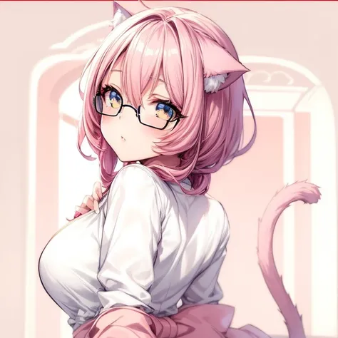 anime girl with pink hair and glasses posing for a picture, anime catgirl, cute anime catgirl, beautiful anime catgirl, anime cat, nekomimi, very beautiful cute catgirl, catgirl, very beautiful anime cat girl, anime moe artstyle, anime girl with cat ears, ...