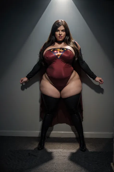 bbw superheroine, hypno, defeated, full body,