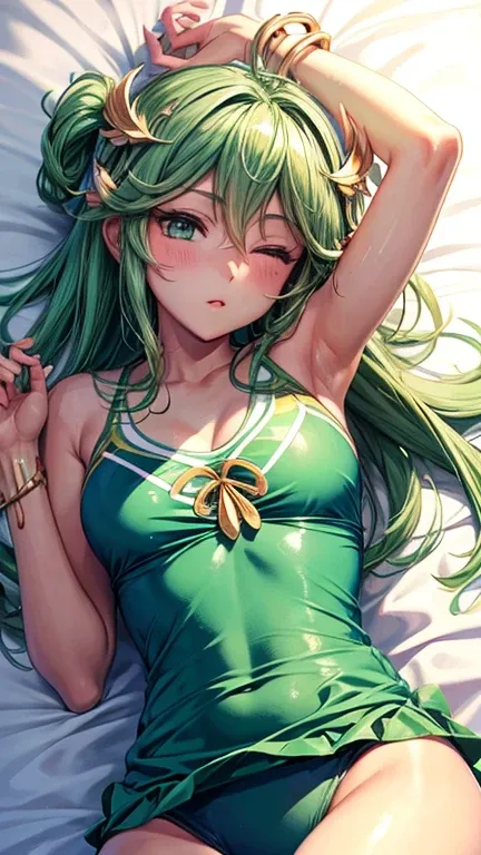 palutena　School swim wear　laying on back　on the beds