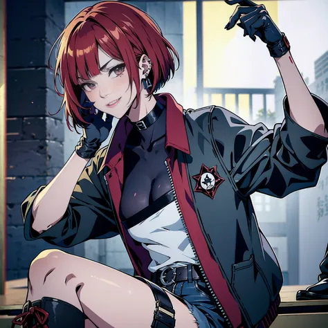 in the art style of persona5 and in the art style of street of rage 4, delinquent, (sukeban), mature_female, blush, mature, older woman, 25 years old, Sukeban teacher outfit, (1girl, solo female, solo, solo focus)++++, choker, sukeban teacher, sukeban figh...