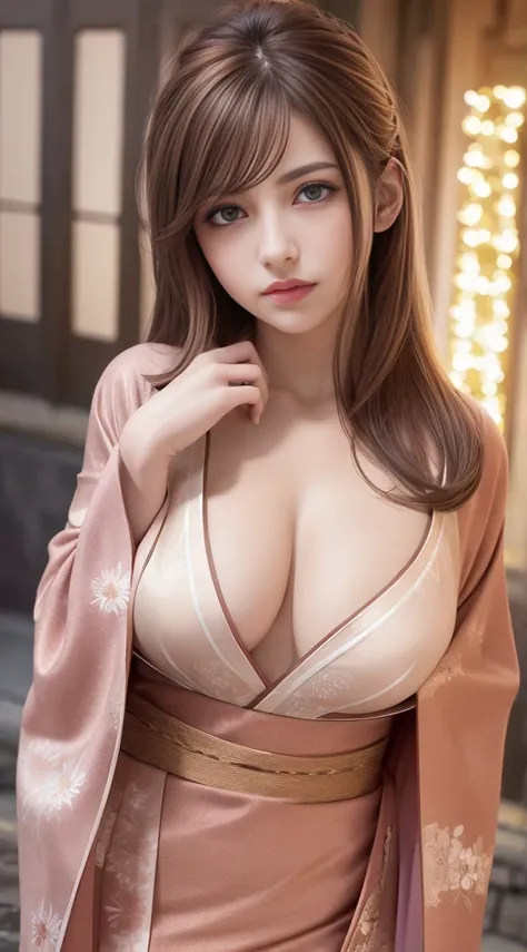 (zydG),nffsw:1.2,(hyper realisitic:1.50),(Realistic:1.4),Best Quality,masutepiece, 超A high resolution (Photorealistic: 1.4),a 20 yo woman,(BREAK　Brown hair color,Loose hairstyle,Long hair down to the waist),((BREAK　Courtesan&#39;s vermilion kimono:1.2)),(B...